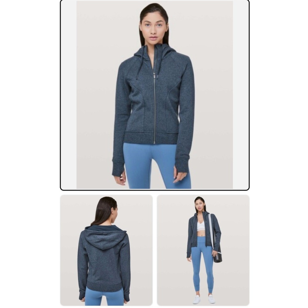 Lululemon Scuba Hoodie Full Zip Women 6 Blue Heathered Fleece Jacket W3BLWS